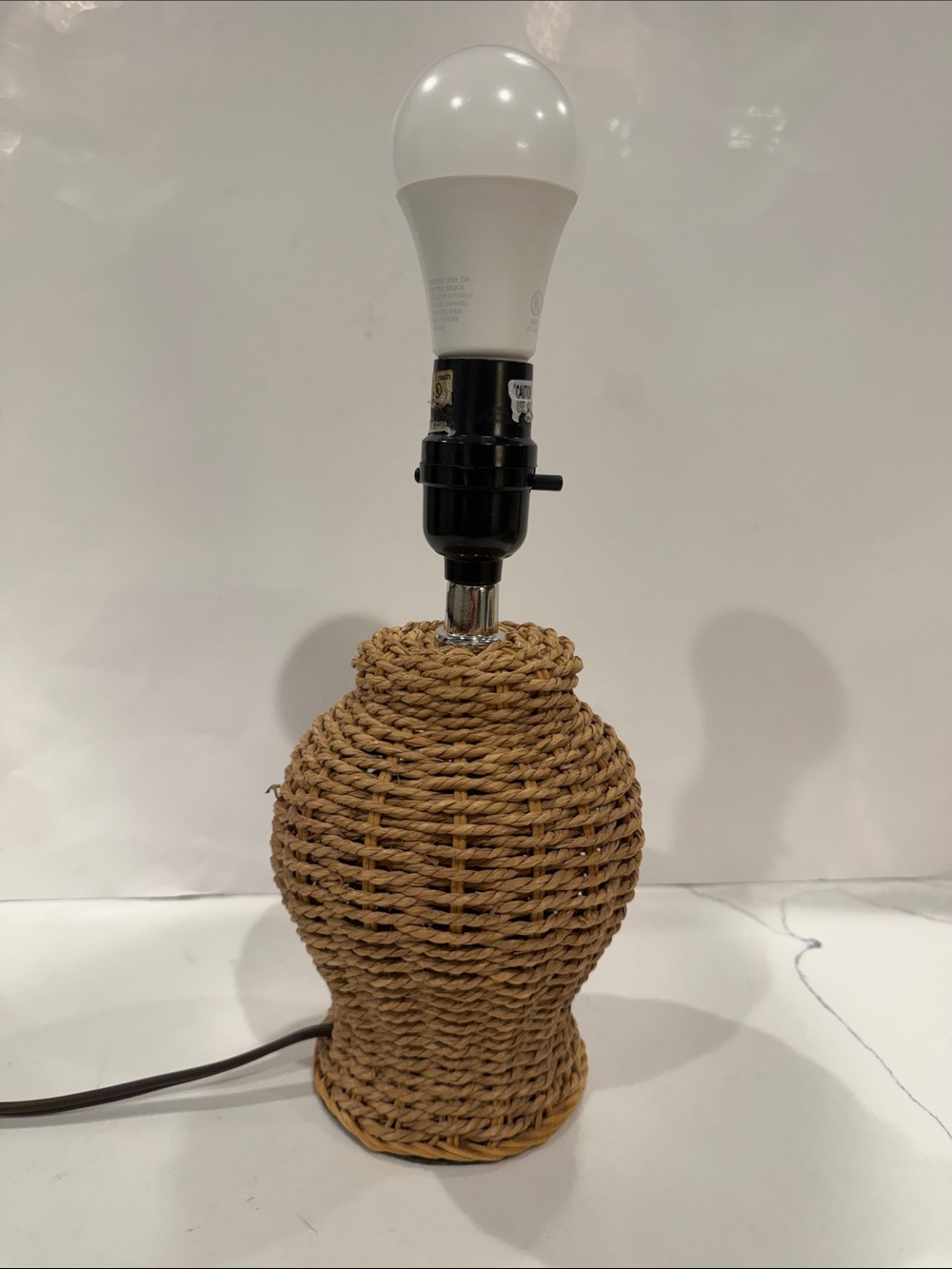 Natural Woven Rope Base Table Lamp Tan 10.5” tall Boho, Beach, Nautical No Shade